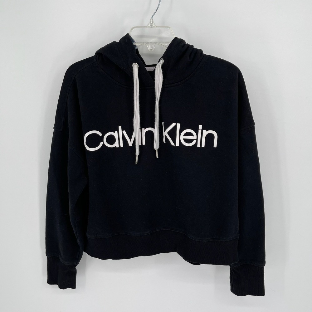 Calvin Klein Women's Black Logo Cropped Performance Hoodie Size XL